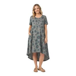 LuLaRoe Carly Dress XL Gray Floral High Low Pocket Short Sleeve